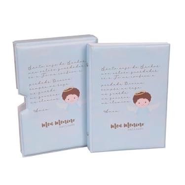 Imagem de Luva E Álbum Fotográfico 60 Fotos 15x21 BATISMO AZUL Bebê Infantil Batizado Santo Anjo