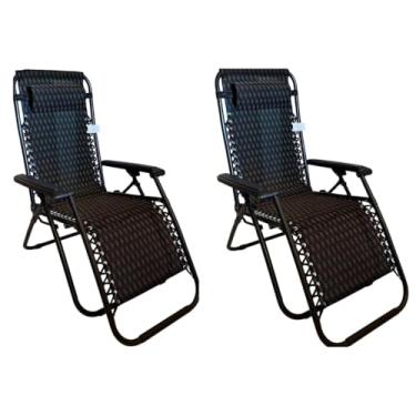 Imagem de Kit 2 Cadeiras Espreguiçadeiras Reclinável Dobrável Gravidade Zero Com Apoio De Braço e Cabeca Metal e Tecido Textilene para Praia Piscina Camping Jardim Área Externa