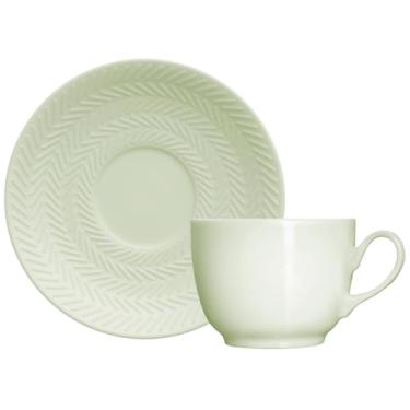Imagem de Xícara e pires para café em porcelana, modelo Chevron, 75 ml, Germer, Verde
