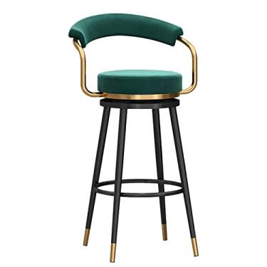 Imagem de Banquetas de veludo com encosto - Banquetas de bar de arte de ferro elegantes para balcão de ilha de cozinha, cadeiras de jantar estofadas com apoio para os pés - Complementa perfeitamente a decoração