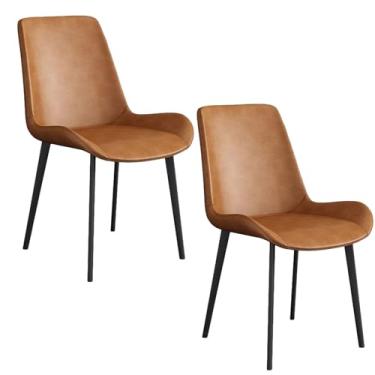 Imagem de Conjunto de 2 cadeiras de jantar estofadas modernas com assento acolchoado de couro sintético e pernas de metal - Mobiliário elegante de cozinha e sala de jantar