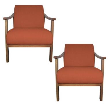 Imagem de Kit 02 Poltrona Liz Base Madeira Suede - Amarena Móveis, Terracota