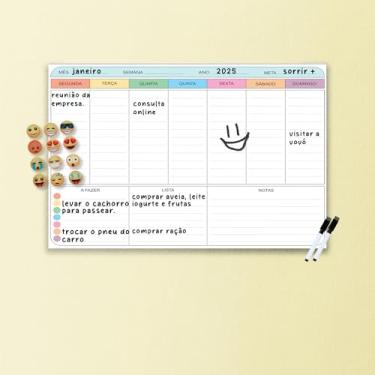 Imagem de Quadro Lousa Planejador Mensal/Planejamento Semanal/Planner/Planner Parede 40x60 Metal - Quadro Branco 2 canetas e 12 imãs (45x70cm)