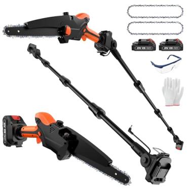 Imagem de Serra de vara sem fio 2 em 1 e mini motosserra alimentada por bateria de 20 cm, serra elétrica para aparar árvores com óleo automático, alcance máximo de 13,5 m, conjunto de motosserra portátil e