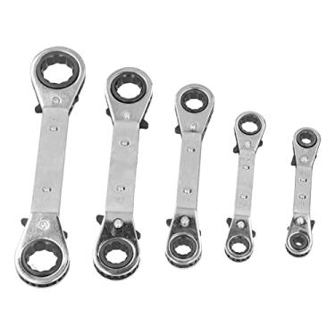 Imagem de AUNMAS Conjunto de Chave de Catraca, Chave Inglesa de Extremidade Dupla Cromada, 5 Peças de Catraca de Aço Durável para Reparo de Automóveis e Desmontagem Mecânica