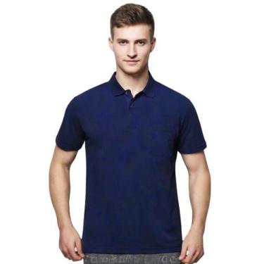 Imagem de Kit Fardamento 3 Camisas Masculina Gola Polo Piquet C/ Bolso cor:Azul 