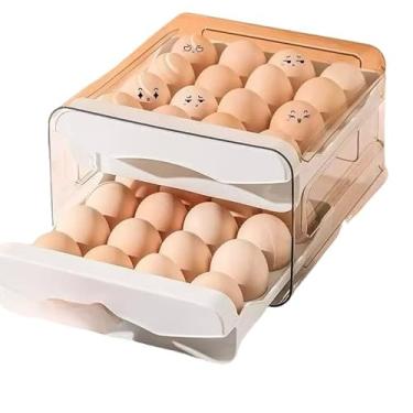 Imagem de gaveteiro duplo em plástico tipo porta 32 ovos com para cozinha geladeira (2 ANDER(BRANCO))