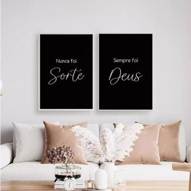 Imagem de Kit 2 Quadros Nunca Foi Sorte Foi Deus 24X18Cm Vidro Branca