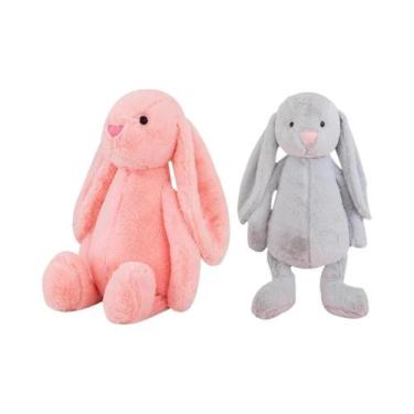 Imagem de Coelhinho De Pelúcia Rosa Tímido Para Crianças, Brinquedo Calmante Par