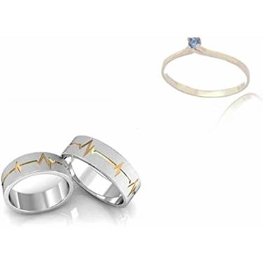 Imagem de Par Alianças Namoro Batimento Cardiaco + Anel Solitario