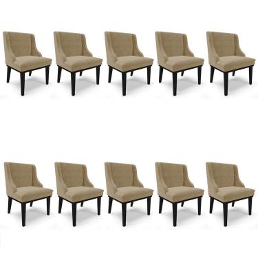 Imagem de Kit 10 Cadeiras Estofadas Para Sala De Jantar Base Fixa De Madeira Preto Lia Suede Marrom Rt - Ibiza