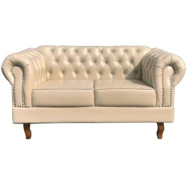 Imagem de Sofá Chesterfield 2 Lugares Dom Pedro Vintage Retrô Capitonê Couro Bege