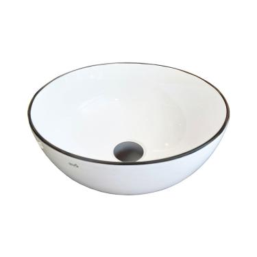 Imagem de Cuba Pia de Apoio Para Banheiro Branca e Preto Cerâmica Reno RC 172