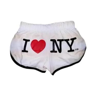 Imagem de Shorts Femininos Soltos De Cintura Alta Y2K Com Estampa I LOVE NY, Est