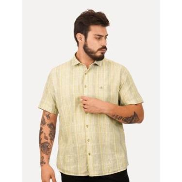 Imagem de Camisa Dudalina Masculina Manga Curta Comfort Superfine Cotton Listrada Cáqui-Masculino