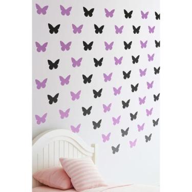 Imagem de Adesivo de Parede Borboletas Lilás Lavanda e Pretas  5cm - NoBrand