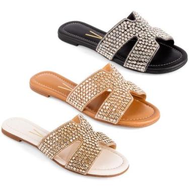 Imagem de Sandália Vizzano Rasteira H Trilho Strass Pedraria Original, Preto, 38