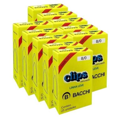 Imagem de Kit 10 Caixa c/25 clips galvanizados 8/0 clipes papel bacchi