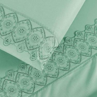 Imagem de Lençol Casal Queen Box Micropercal 200 Fios Bordado Nobless 4 Peças - 