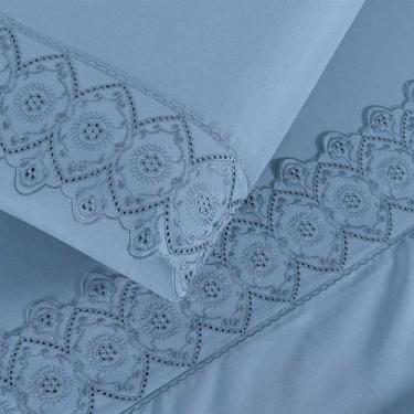 Imagem de Lençol Casal Queen Box Micropercal 200 Fios Bordado Nobless 4 Peças - 