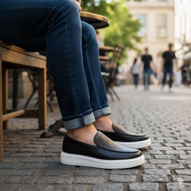 Imagem de Tênis Mocassim Masculino em Couro Nobre Sola Alta confort-Masculino