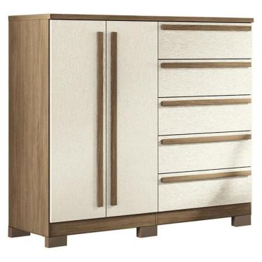 Imagem de Comoda 2 Portas 5 Gavetas Malaga Gold Com Pés Jatobá Areia Acetinado - Santos Andirá