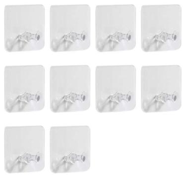 Imagem de Gancho adesivo transparente de parede  kit com 10 unidades  5,9x5,9cm,