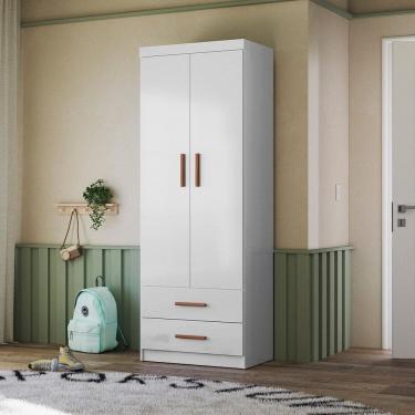 Imagem de Roupeiro Guarda-roupas Onix de Solteiro com 2 Gavetas e Cabideiro Flex Branco/Marrom