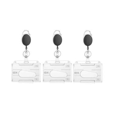 Imagem de Porta-Crachá Transparente Com Dois Slots Para Cartões E Carretel Retrá