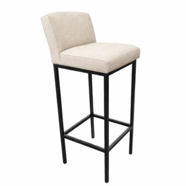 Imagem de Banqueta Viena Alta Estofada em Linho Bege com Base de Metal Preto Liberty Móveis