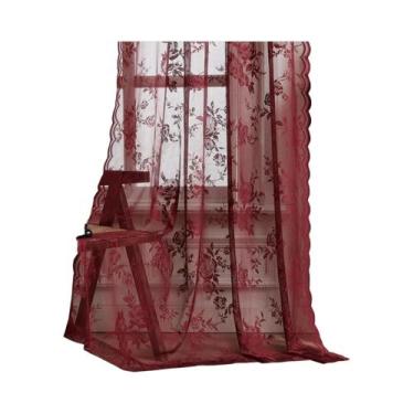 Imagem de Cortinas De Renda Transparente Floral Borgonha 45 Polegadas Vintage Co