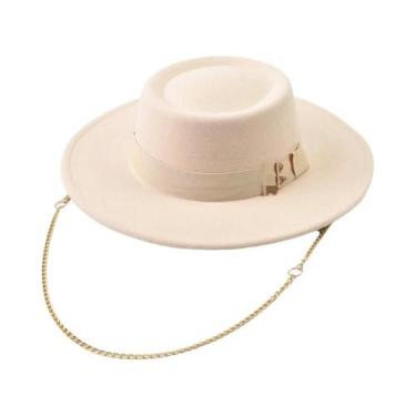 Imagem de Chapéu Fedora Feminino Elegante De Feltro Com Letra RB Metálica Para O