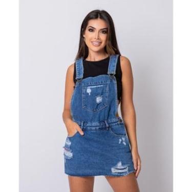 Imagem de JARDINEIRA JEANS FEMININA SHORTS SAIA COM BARRA NO FIO 22441-Feminino
