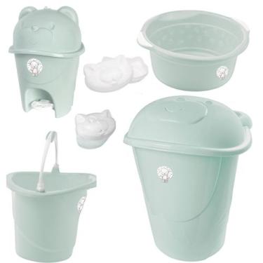 Imagem de Kit Cesto de Roupa De Bebê Adoleta Bacia Balde Lixeira Porta Chupeta S