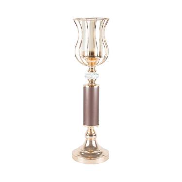 Imagem de Castiçal de Metal/Vidro para Vela Dourado 51x14cm Royal Decor