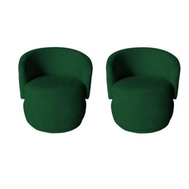 Imagem de Kit 2 Poltronas Decorativa Beatriz Orgânica Bouclé Verde - Mazzero Dec
