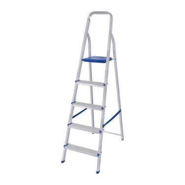 Imagem de Escada Doméstica 5 Degraus 1,63m Alumínio Cinza com Pés Antiderrapantes Dobrável 120kg Mor