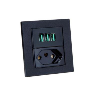 Imagem de Espelho Duplo Reto Com 1 Tomada 10A 3 Usb 5.2A - CONNECT CAIXA TOMADA,