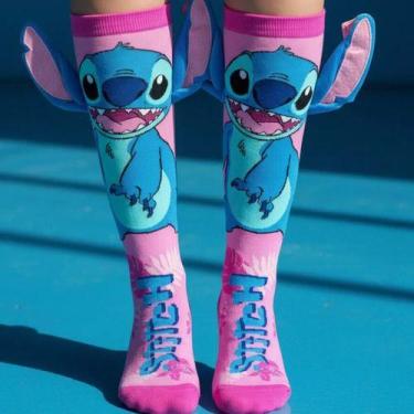 Imagem de Meia Stitch Angel 3d Rosa Azul Tamanho Único 33-39 Infantil - - Fashio