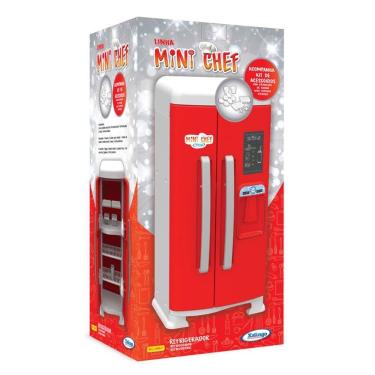 Imagem de Refrigerador Infantil Mini Chef com Acessórios para Brincadeira Simulada Vermelho com 2 Copos 1 Forminha de Gelo 1