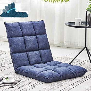 Imagem de Diumy Cadeira de chão com suporte para as costas, cadeira de descanso dobrável e preguiçosa, 5 engrenagens ajustáveis para videogame, cadeira de leitura reclinável para sala de estar, quarto, azul-marinho, 100 x 50 cm