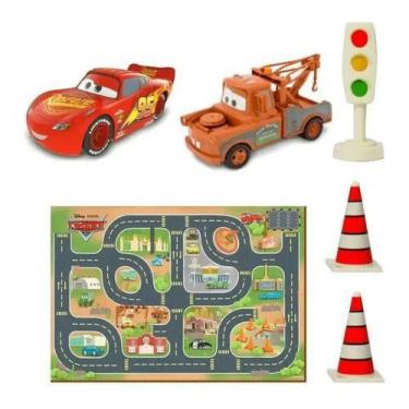 Imagem de Tapete Com 2 Veículos - Carros Mcqueen Disney Toyng - Brinquedos