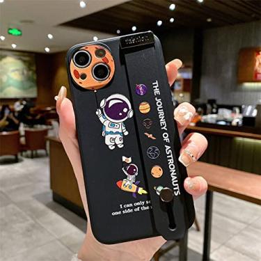 Imagem de Capa de silicone líquido para pulseira de astronauta bonito dos desenhos animados para Samsung Galaxy S22 S21 Ultra S20 FE S10 5g S8 S9 Plus S8 S7 capa de borda, cós preto, para S20 Ultra