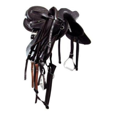 Imagem de Sela Australiana De Cavalo Inox Marrom Com Cabeça Completa 16 Polegada