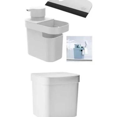 Imagem de Lixeira 4,7L + Porta Detergente Esponja Pia + Rodinho De Pia