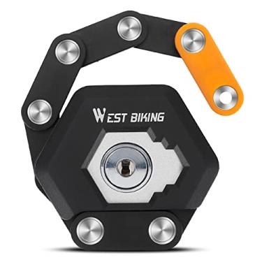 Imagem de West Biking Trava dobrável de bicicleta, trava de corrente de bicicleta, aço de liga resistente, trava dobrável de bicicleta com suporte de montagem, forte segurança anti-roubo, com 3 chaves, 79 cm