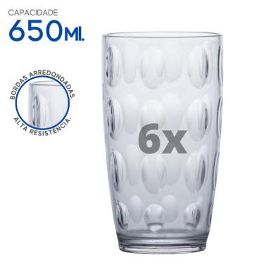 Imagem de Kit Copos Acrílico Cristal Resistente Cozinha 650 ML c/ 6 Pç