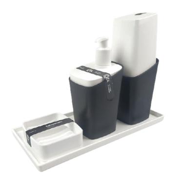 Imagem de Kit Dispenser Sabonete Líquido + Porta Escova Creme Dental + Saboneteira Square + Bandeja Banheiro - Coza