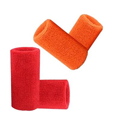 Imagem de Munhequeira Toalha Grande 15 cm pack 2 Pares cores Laranja e Vermelha