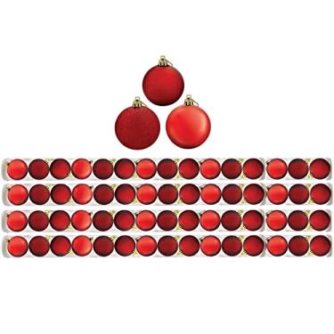 Imagem de Super Kit 60 Bolas Natal Glitter, Lisa e Fosca Vermelha 4cm
